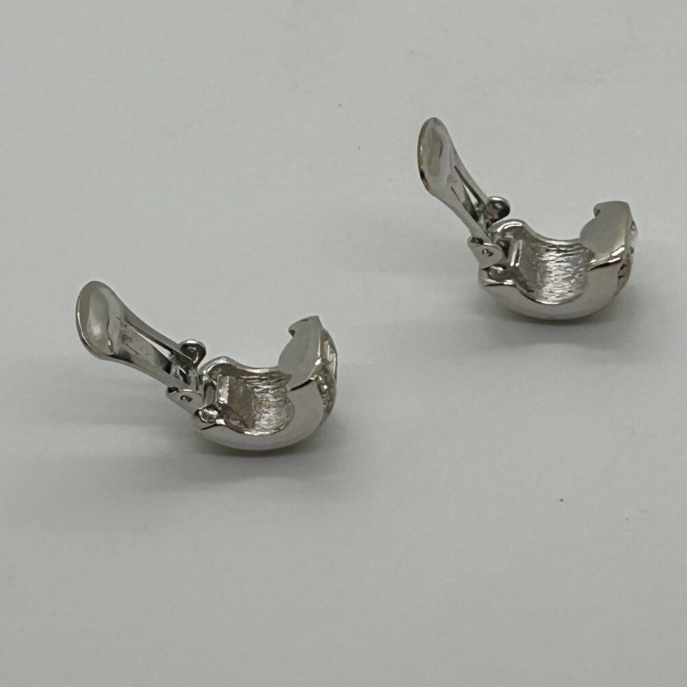 Christian Dior Vintage Clip-On Earrings With Rhinestones & Silver-Tone Metal - Picture 9 of 16